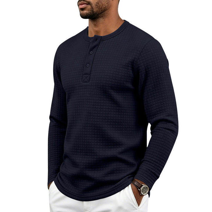 Herren Strukturiertes Waffel-Thermalshirt mit Henley-Knopfleiste und gerundetem Saum Drune
