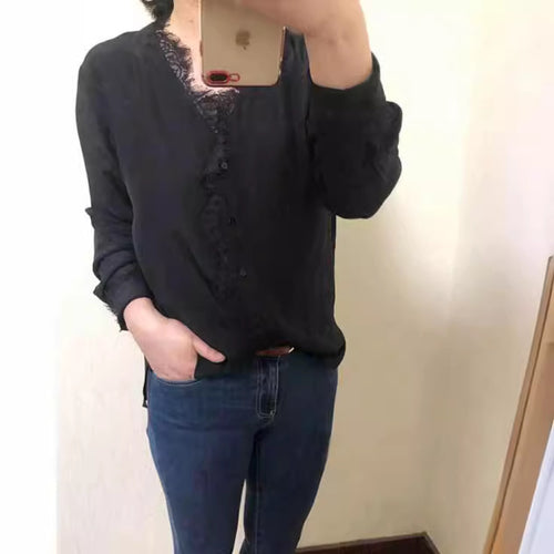 Damen Elegante Bluse mit Spitzenverzierung Drune