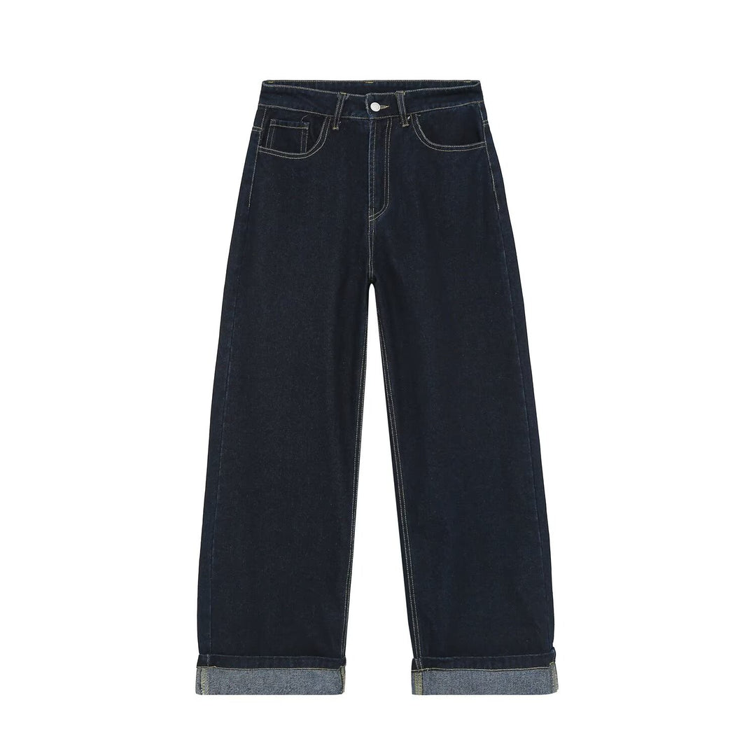 Damen Highwaist Wide‑Leg‑Jeans mit weitem Bein und Umschlagsaum Drune