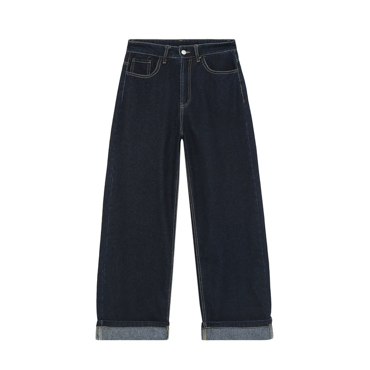 Damen Highwaist Wide‑Leg‑Jeans mit weitem Bein und Umschlagsaum Drune
