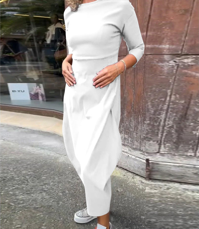 Frauen Einfach Midi Kleid mit Bootsausschnitt, Taillierte Passform und Tulpenrock-Detail Drune