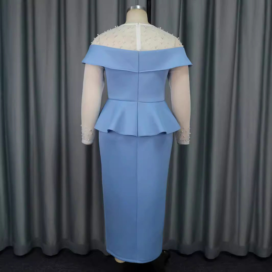 Damen elegantes Midi-Kleid mit schulterfreiem Design und Rüschenelement Drune