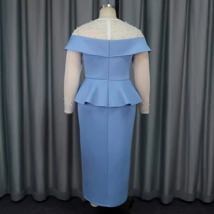 Damen elegantes Midi-Kleid mit schulterfreiem Design und Rüschenelement Drune