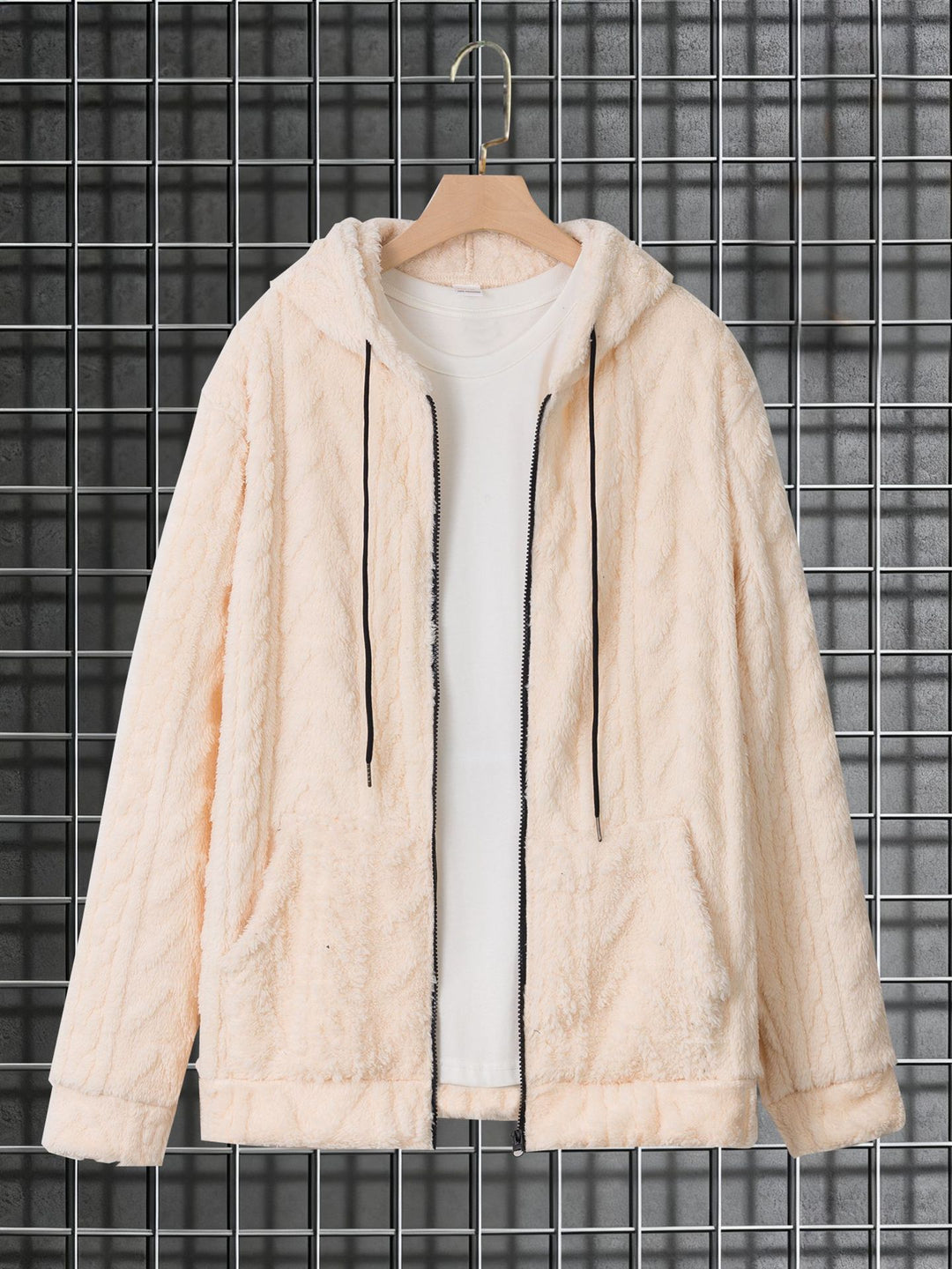 Herren kuschelige Kapuzenjacke aus Teddyfleece mit durchgehendem Reißverschluss und Kängurutaschen Drune