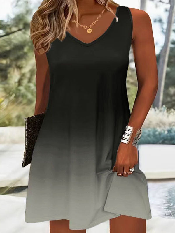 Damen V-Ausschnitt Sommerkleid mit lebhaftem Farbverlauf und leichtem, atmungsaktivem Stoff Drune