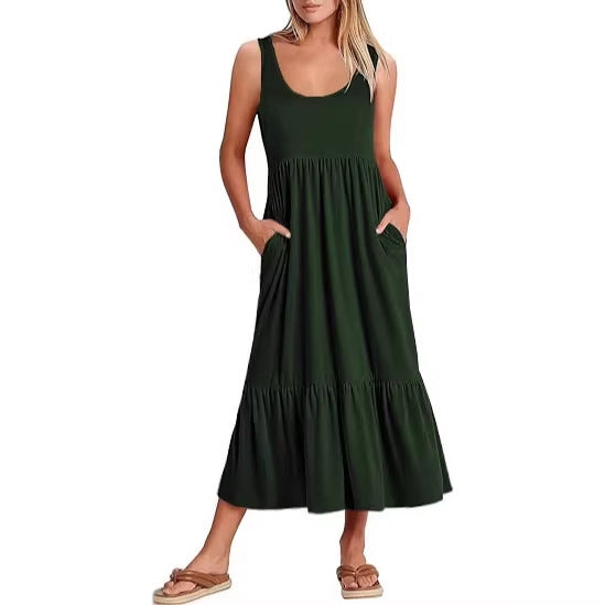 Damen Maxikleid mit fließendem Rock und praktischen Taschen Drune