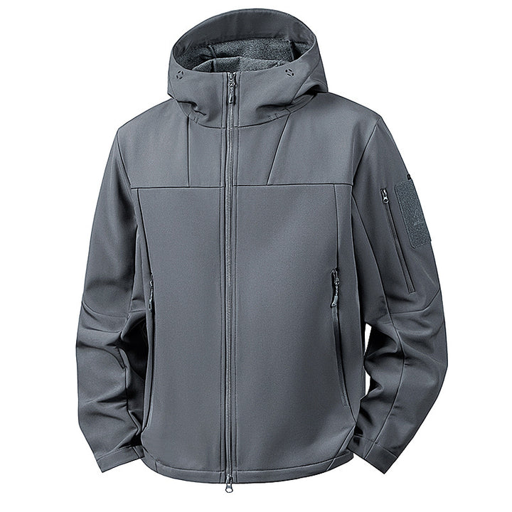 Herren wind- und wasserabweisende Softshelljacke mit Kapuze und taktischen Taschen Drune