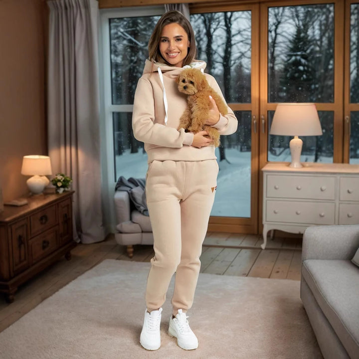 Damen Loungewear-Set mit Schalkragen-Hoodie und taillierter Jogginghose Drune