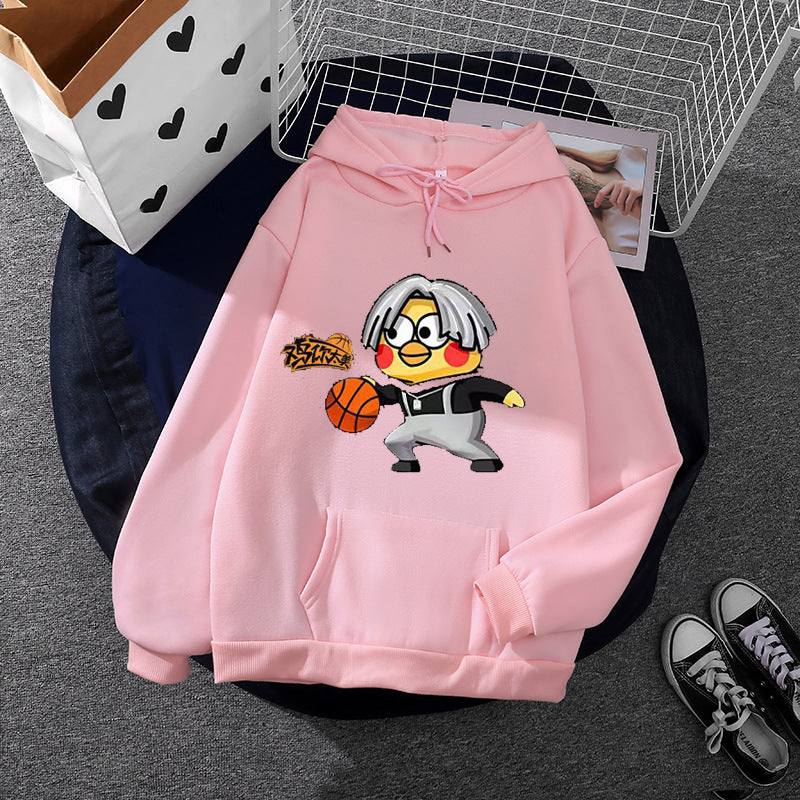 Unisex nan Kapuzenpullover mit Comic-Küken Basketballprint, Kängurutasche und weichem Fleece Drune