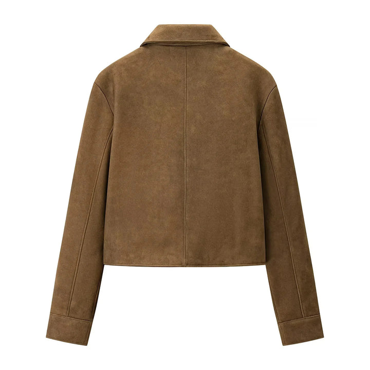 Damen nan kurz geschnittene Veloursjacke mit Hemdkragen, verdeckter Knopfleiste und schrägen Eingrifftaschen Drune