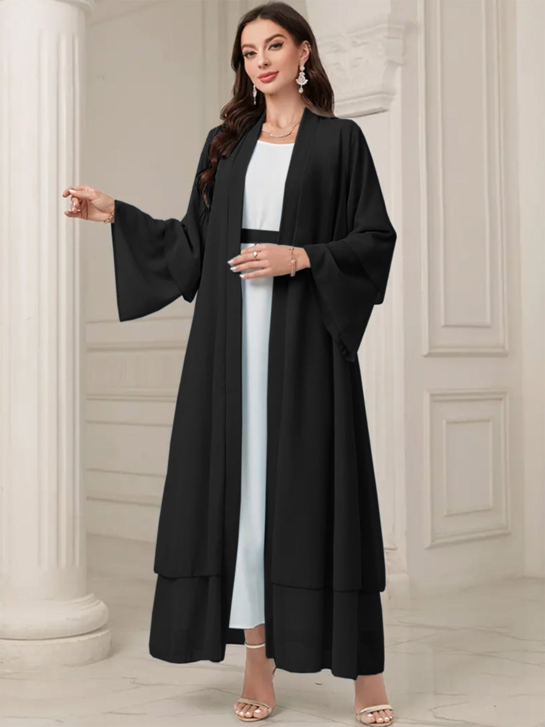 Damen Elegante lange Kimono-Jacke aus fließendem Stoff mit weitem Schnitt Drune