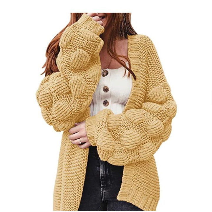 Damen Grobstrick Cardigan mit Puffärmeln und strukturiertem Design Drune