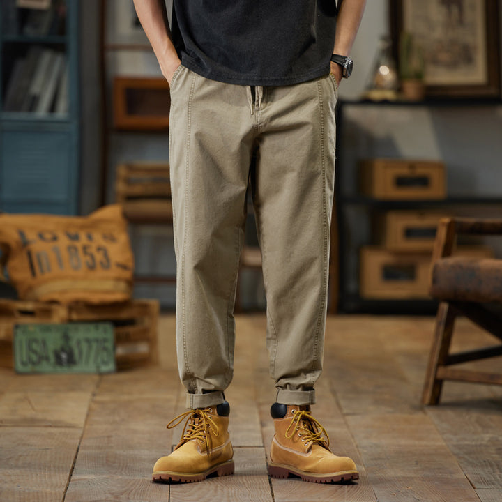 Herren Baumwoll-Twill Joggerhose im Tapered-Schnitt mit Tunnelzug und gekrempeltem Saum Drune