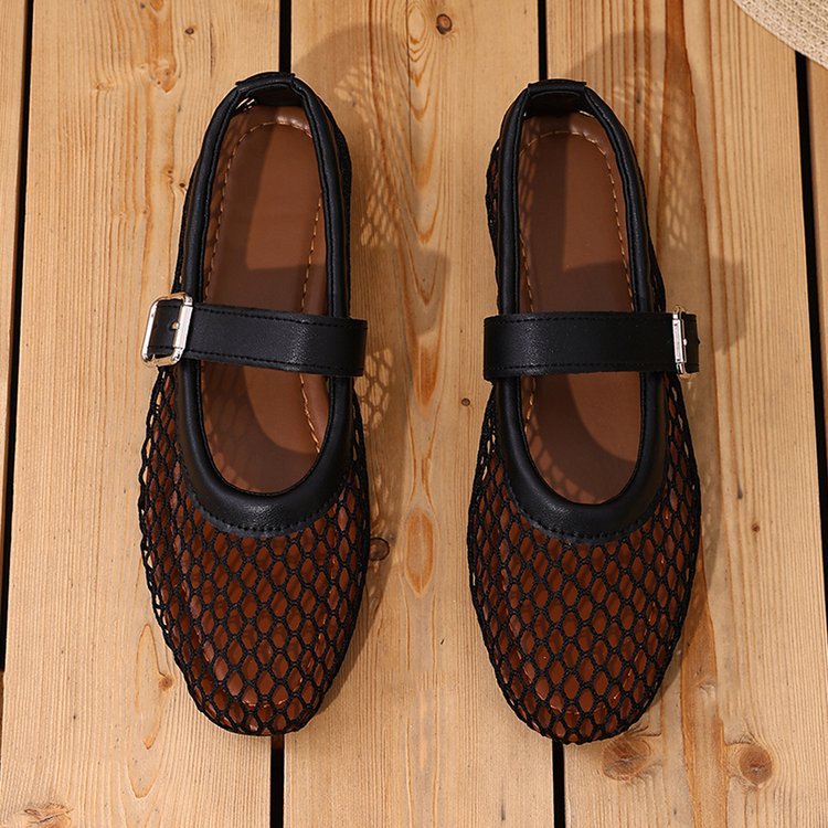 Damen Atmungsaktive Mary‑Jane‑Ballerinas mit Netz‑Mesh‑Obermaterial und verstellbarem Schnallenriemen Drune