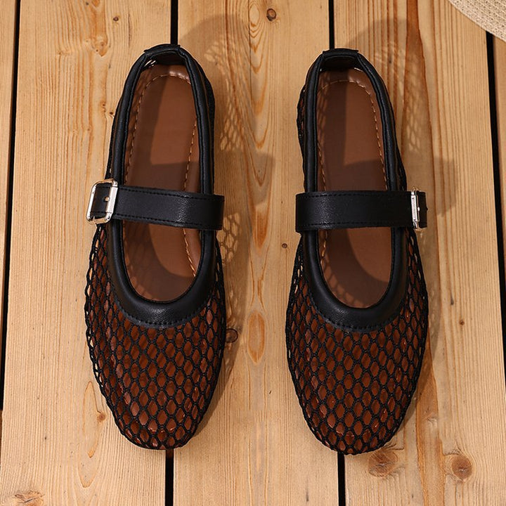 Damen Atmungsaktive Mary‑Jane‑Ballerinas mit Netz‑Mesh‑Obermaterial und verstellbarem Schnallenriemen Drune