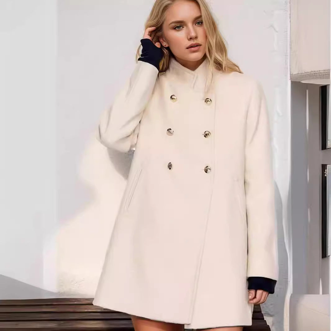 Damen Eleganter Kurz-Mantel mit doppelter Knopfreihe und seidigen Details Drune