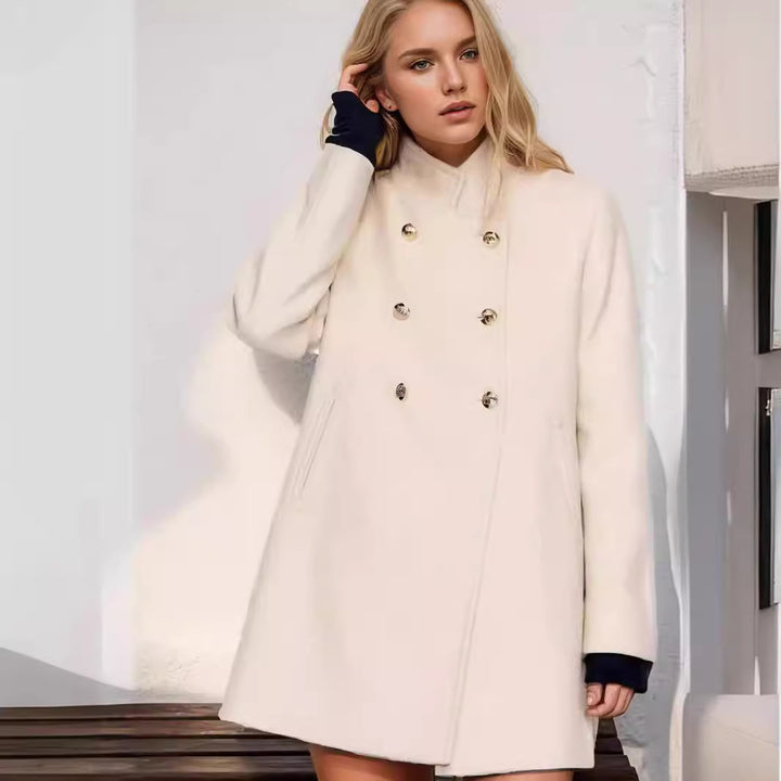 Damen Eleganter Kurz-Mantel mit doppelter Knopfreihe und seidigen Details Drune