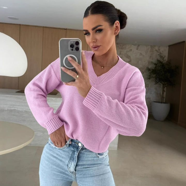Damen Strickpullover mit tiefem V-Ausschnitt und legerem Schnitt Drune