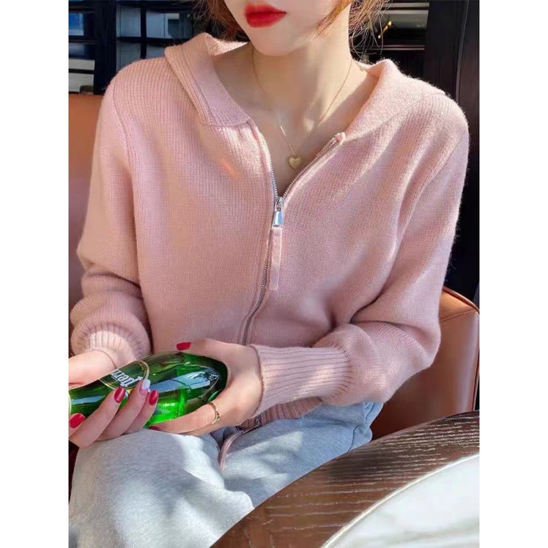 Damen Strickjacke mit moderner Kapuze und Reißverschluss Drune