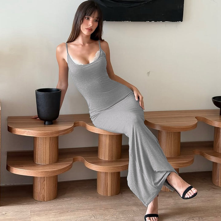 Damen Elegantes Maxikleid mit verstellbaren Trägern Drune