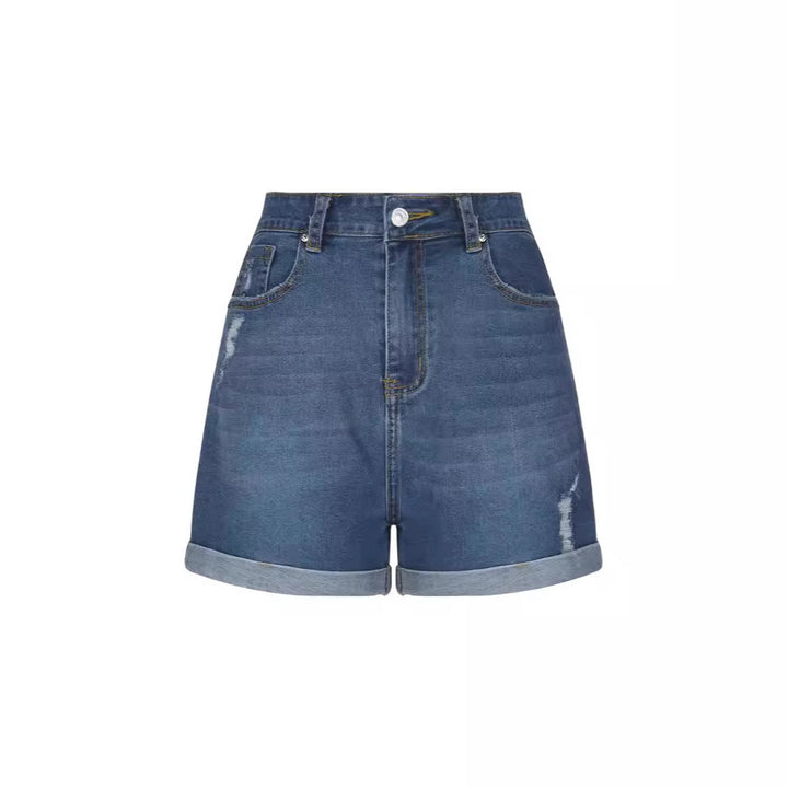 Damen Destroyed Denim-Shorts mit hohem Bund und ausgefranstem Saum Drune