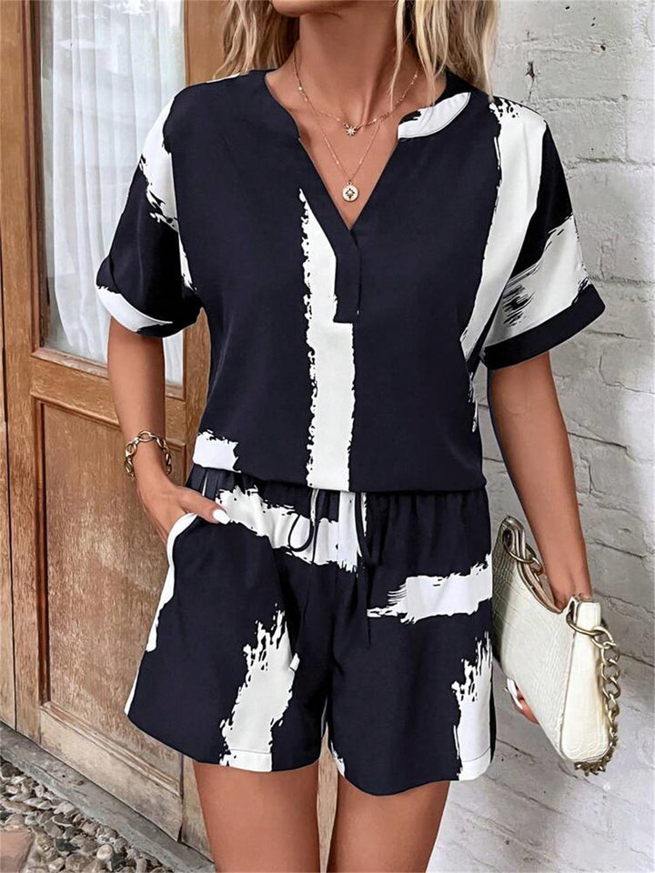 Damen lässiger Kurzanzug mit modernem V-Ausschnitt und stylishen Pockets Drune