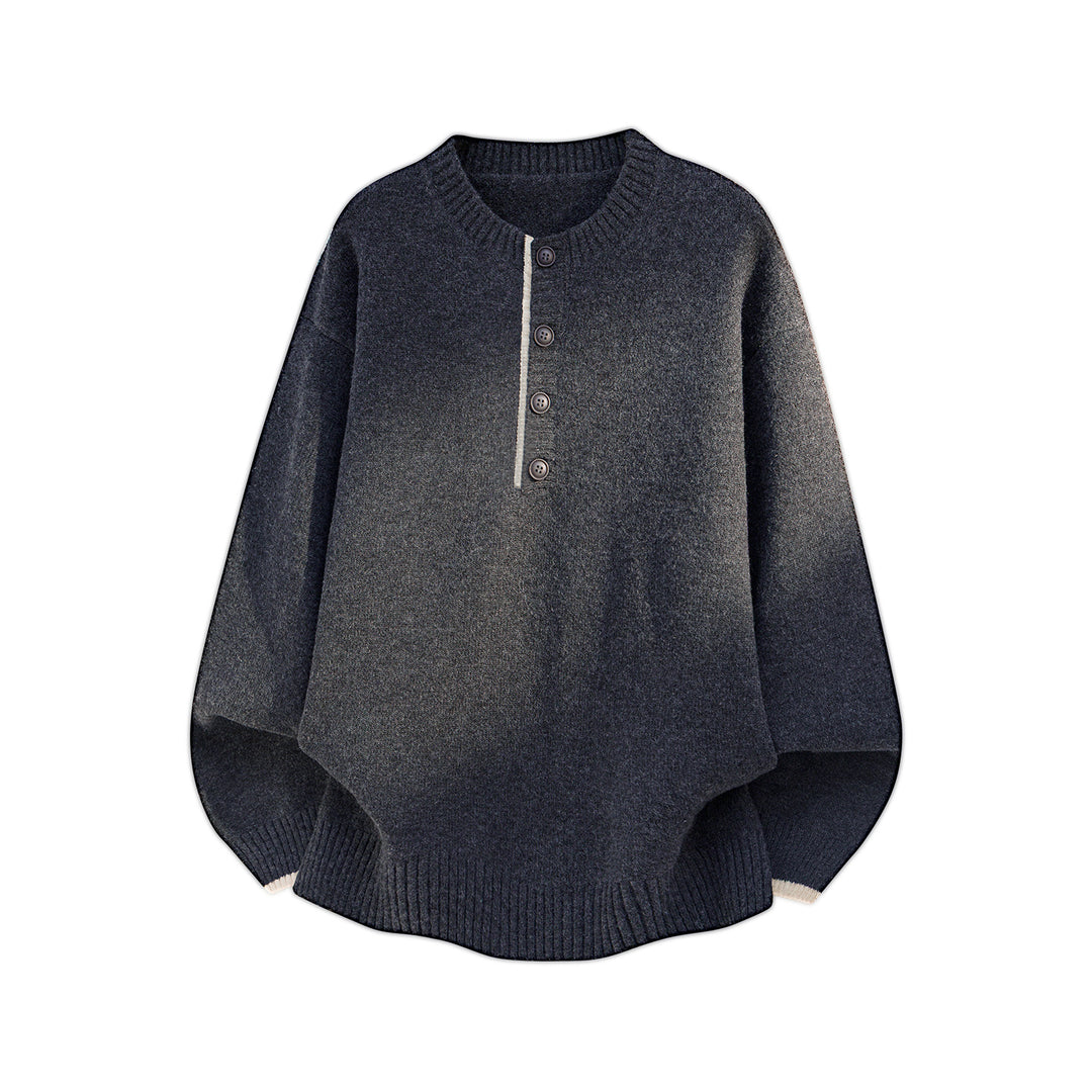 Damen Oversize Strickpullover mit Henley-Knopfleiste und kontrastierten Bündchen Drune