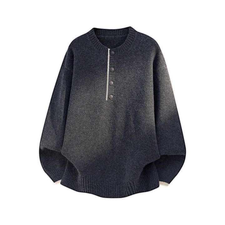 Damen Oversize Strickpullover mit Henley-Knopfleiste und kontrastierten Bündchen Drune