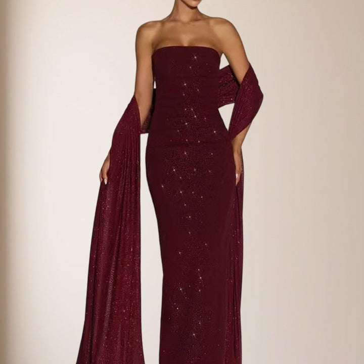 Damen elegantes Abendkleid mit schimmernden Pailletten und schulterfreiem Design Drune