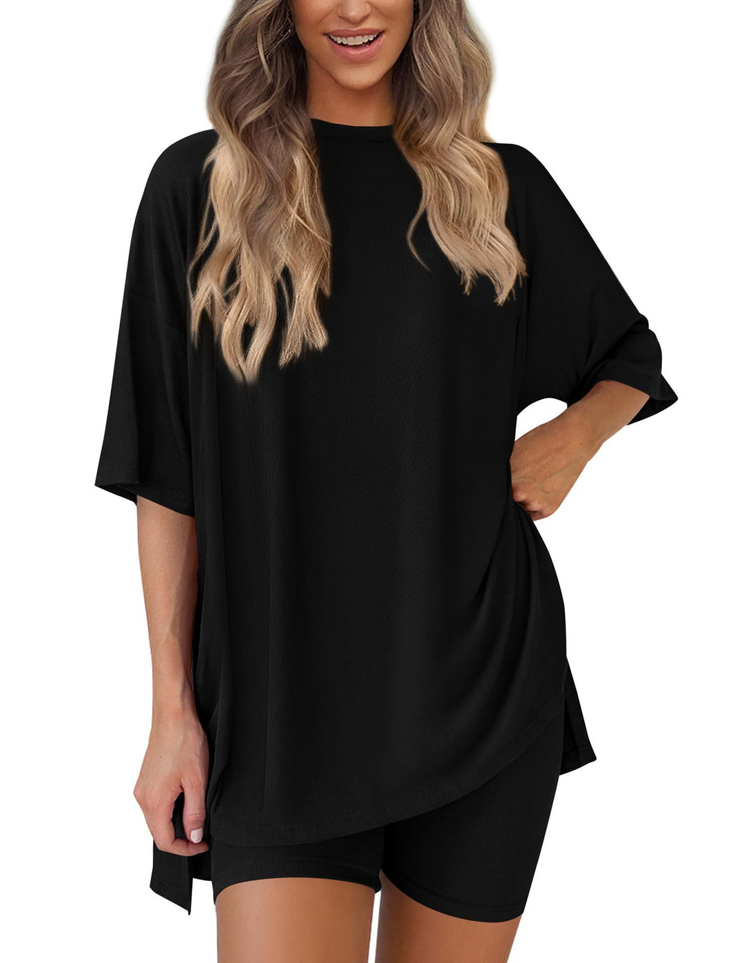 Damen Lässiges Lounge-Set mit übergroßem Oberteil und kurzen Hosen Drune