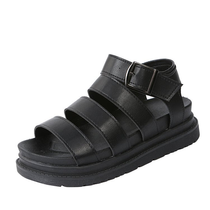 Damen Plateausandalen mit vier Riemen und verstellbarer Metallschnalle Drune