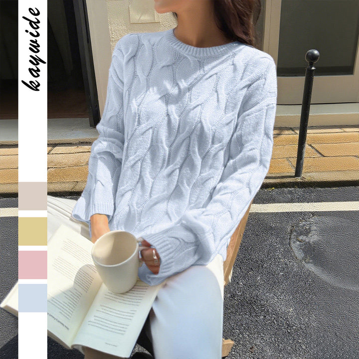 Damen nan oversized Zopfstrickpullover mit Rundhalsausschnitt und weichem Fall Drune