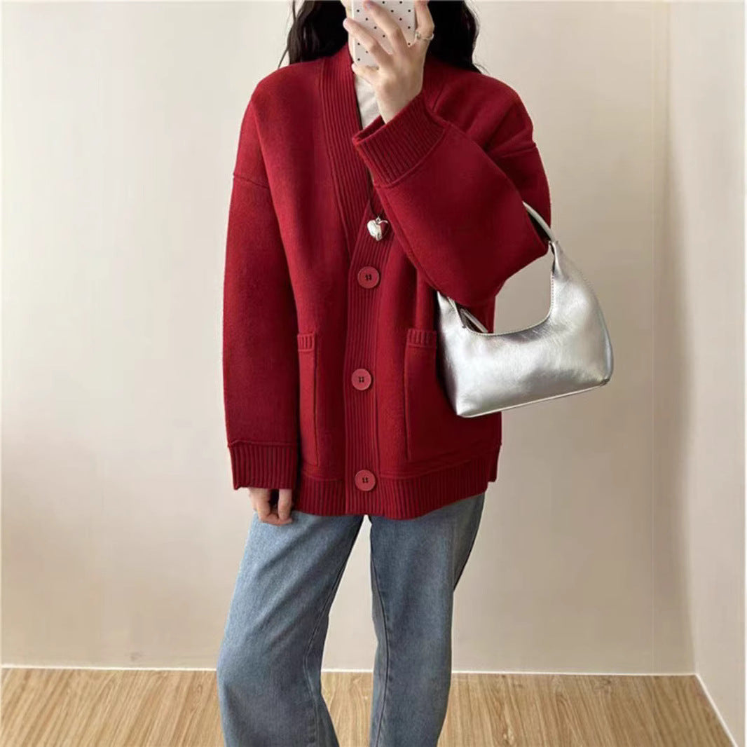 Damen lässiger Strickcardigan mit tiefen Taschen und modernen Knopfdetails Drune