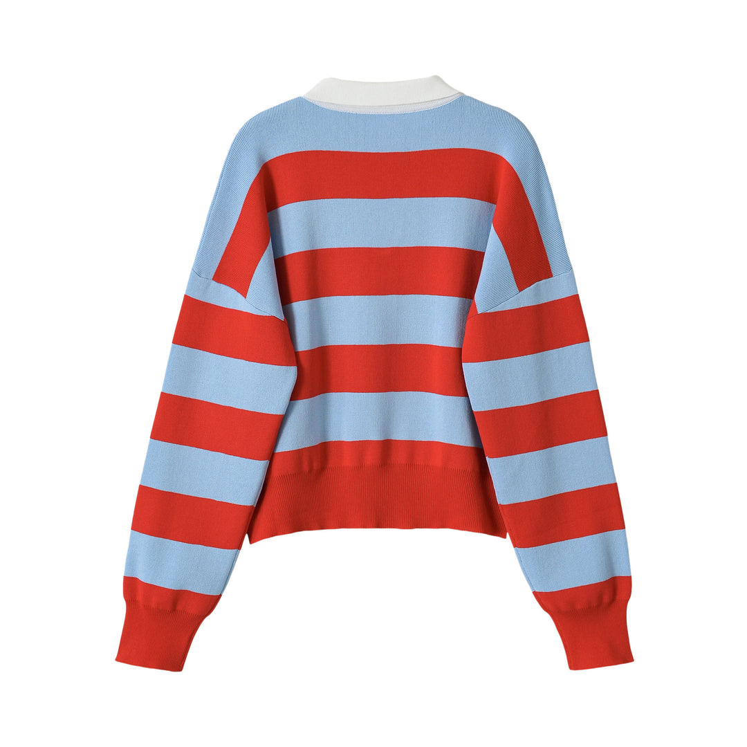 Damen Cropped Oversize Rugby-Pullover mit Polokragen und tiefem V‑Ausschnitt Drune