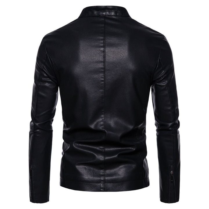 Herren Schmale Kunstleder-Bikerjacke mit Stehkragen, Innenfutter aus Kunstfell und Reißverschlusstaschen Drune