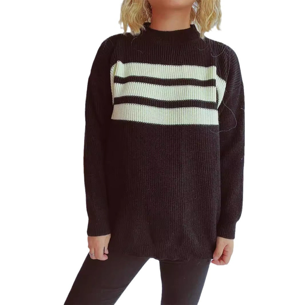 Damen lässiger Strickpullover mit horizontalen Streifen und Oversized-Schnitt Drune