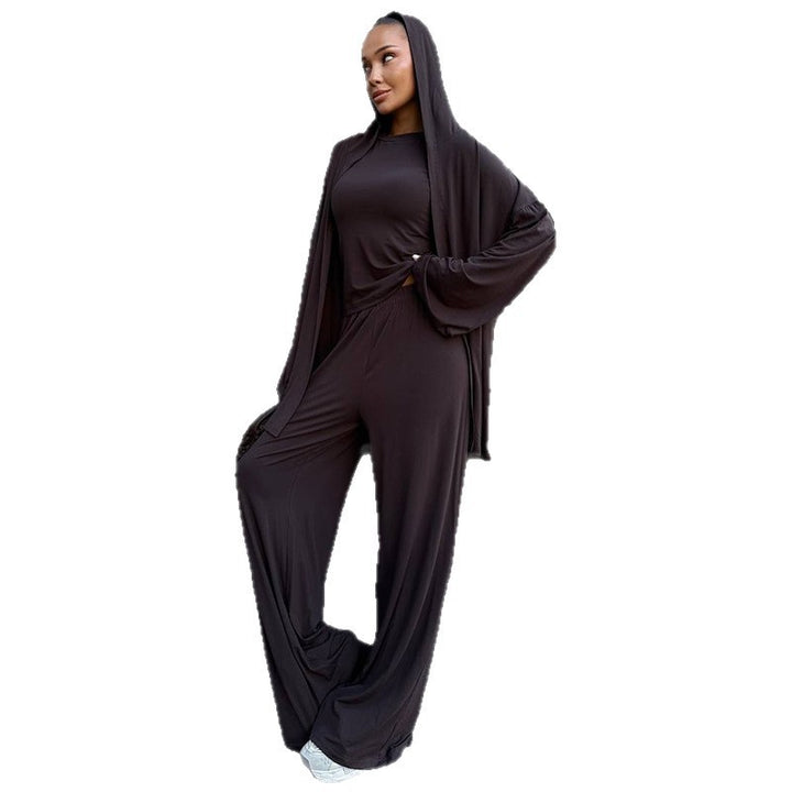 Damen elegante Loungewear-Kombination mit Kapuze und weitem Schnitt Drune