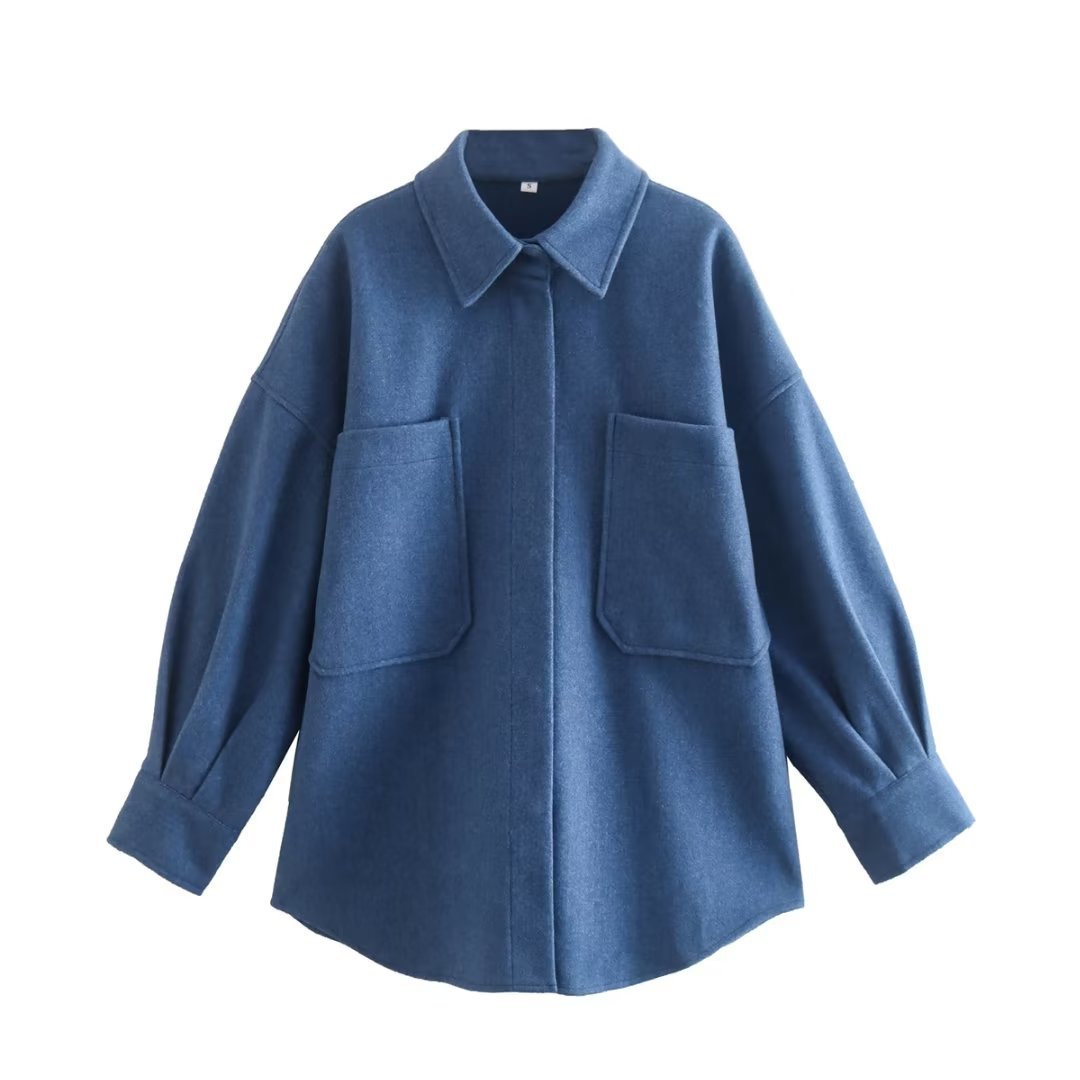 Damen nan kastige Hemdjacke im Oversize Cut mit großen aufgesetzten Taschen und abgerundetem Saum Drune