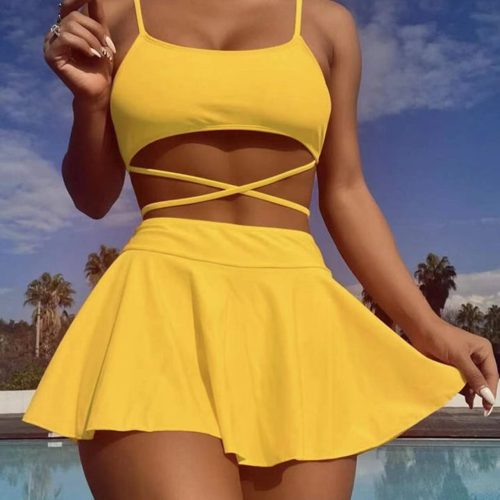 Damen Bikini-Set mit transparentem Rock und verstellbarem Oberteil Drune