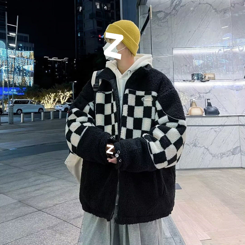 Unisex Karierte Fleecejacke mit Reißverschluss und praktischen Taschen Drune