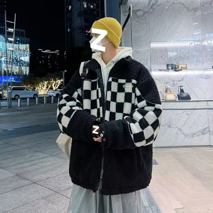 Unisex Karierte Fleecejacke mit Reißverschluss und praktischen Taschen Drune