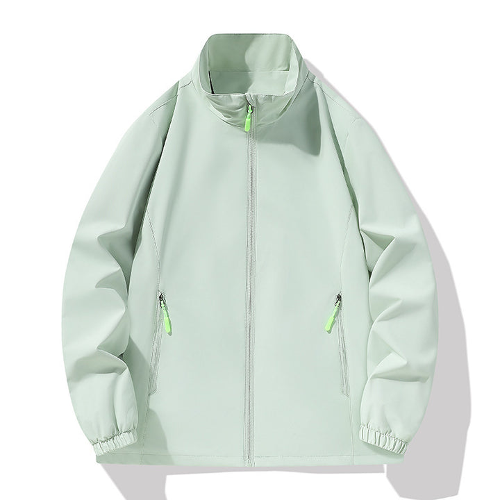 Herren Minimalistische Softshell-Outdoorjacke mit Stehkragen, wind- und wasserabweisender Membran und fluoreszierenden Zipper-Pulls Drune