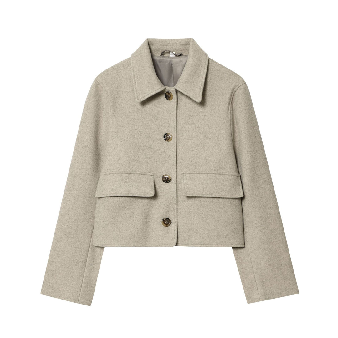 Damen Kurz geschnittene Wollmix‑Jacke im Boxy‑Cut mit Pattentaschen Drune
