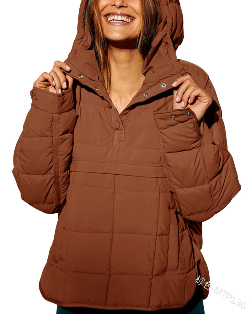 Damen Gefütterter Stepp-Anorak-Pullover mit Kapuze Drune
