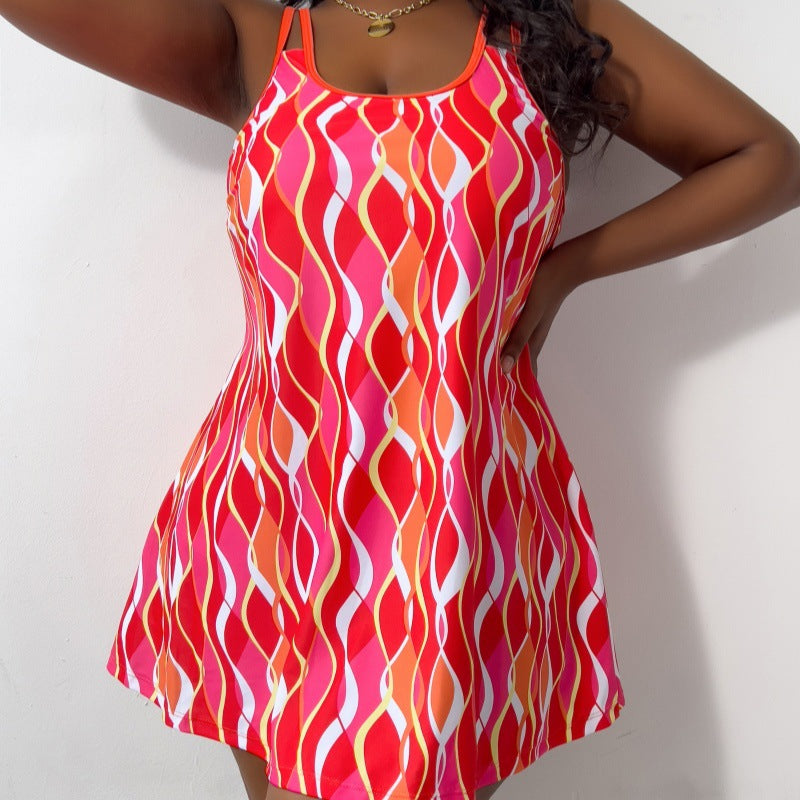 Damen Strandkleid mit modischem Wellenmuster Drune