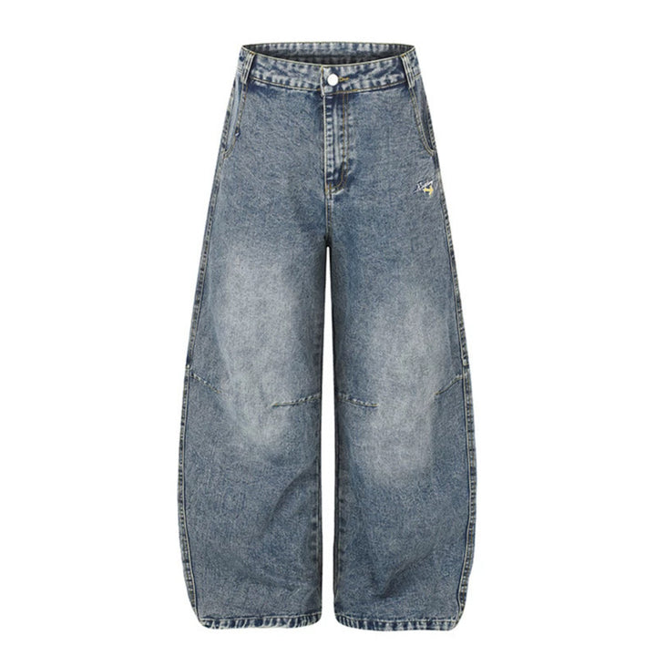 Damen Extraweite High‑Waist Palazzo-Jeans mit verzierten Gesäßtaschen Drune