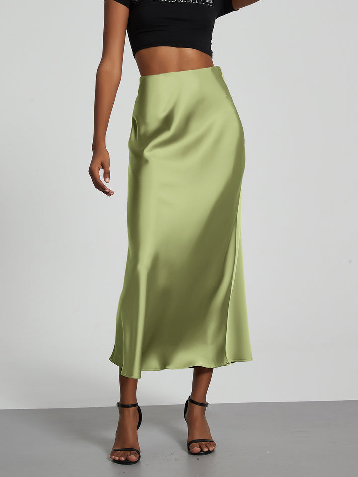 Damen-Satinrock mit hoher Taille und Midi-Länge