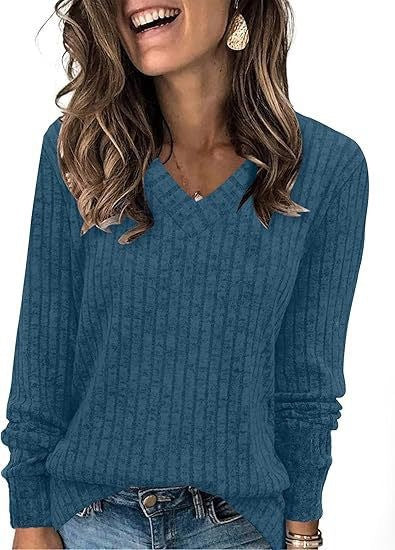 Damen Strickpullover mit V-Ausschnitt und strukturiertem Rippendesign Drune