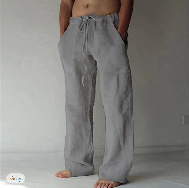 Herren Leinenhose mit weitem Schnitt Kordelzug und Seitentaschen Drune