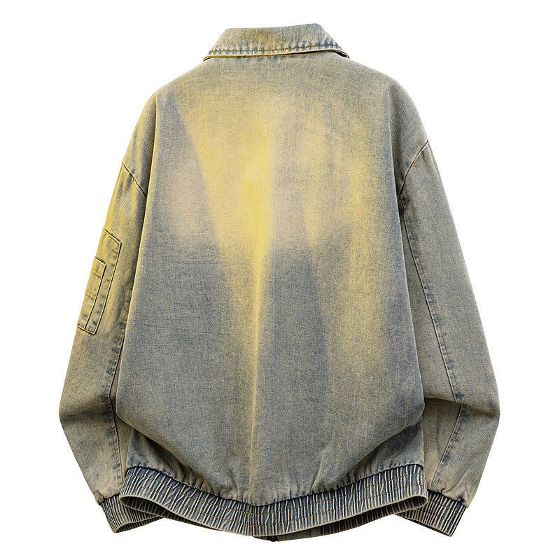 Herren Oversize Jeans‑Bomberjacke mit Used‑Waschung und Reißverschluss‑Ärmeltasche Drune